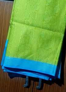 Fluorescent Green Saree With Blouse Pis