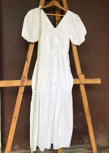 White Puff-sleeve Midi Dress.