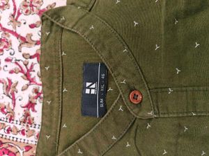Olive Green Printed Mens Shirt