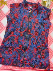 Red And Navy Blue Sleeveless Winter Jacket