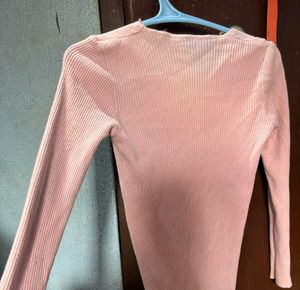 Ruched Pink Long Sleeve Top