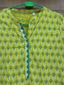 Embroidery Straight Kurti Yellow - L SIZE