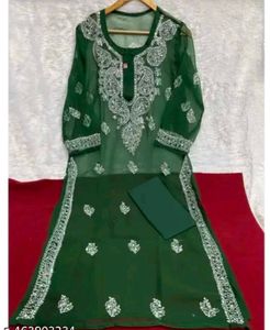 Green Mirror Work Kurti Set