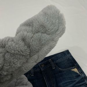 Cropped Grey Teddy Fluffy Fur Jacket