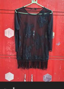 Black Sheer Fringe Top