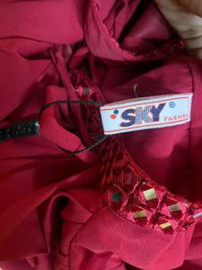 Red Flowy Mirror Work Top/Blouse
