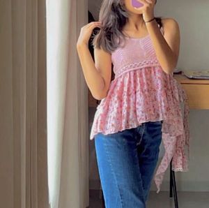 Floral Pink High-Low Top