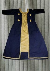 Elegant Navy &amp; Gold Embroidered Dress