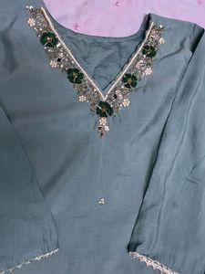 Sea Green Kurta Set With Fully Attched Lining