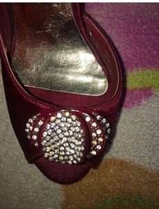 Maroon Peep toe Heels With Embellishments