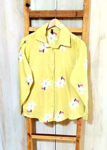 Light Yellow Cotton Printed Shirt Size-40