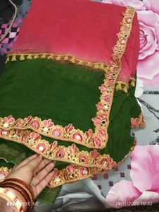 Pink &amp; Green mirror saree🩷💚