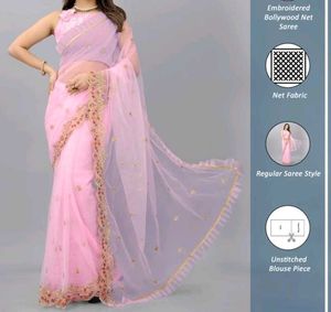 Elegant Pink Net Saree