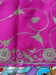 Pink Saree with Silver Embroidery