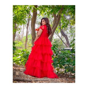 Stunning Red  Ruffle Gown Ball