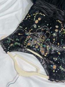 Black Stone Embellished Cocktail Short Dress