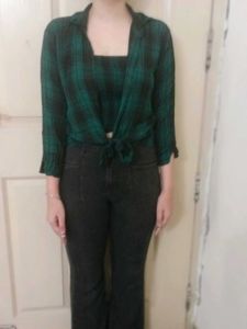 Green Plaid Shirt & Top Set