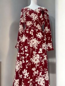 Maroon Floral Print Dress