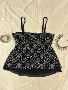 Black &amp; White Floral Tank Top