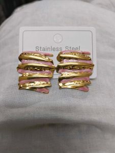 ✨Pink &amp; Gold🪩 anti Tarnish Earrings✨