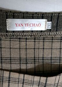 Women Beige Grey Checks Regular Fit Top