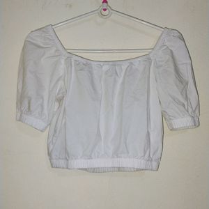 H&amp;M Puff Sleeves White Square neck Top