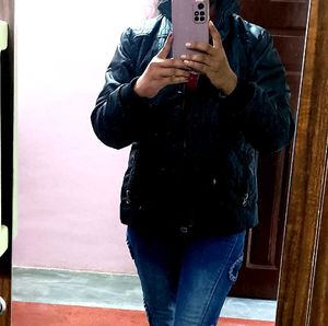 WOMEN SOLID BLACK PUFFER JACKET (SIZE-S)