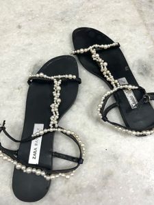 Zara Pearl Embellished Sandals