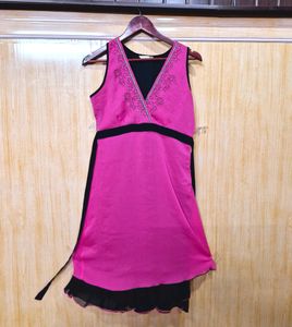 Sepia Magenta Frilled Dress (Women's)