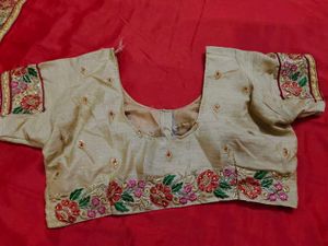 Double Colour Embroidery Work Saree With Blouse