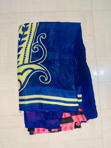 Elegant Blue Saree with Floral Design