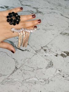 Black Stone Ring And Cuff Earrings
