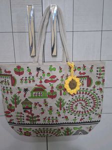 Handcrafted Tote Bag with sunflower hanging