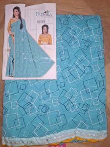 Stylish Blue Printed Saree