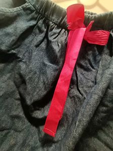 Cute Denim Skirt with Pink Ribbon