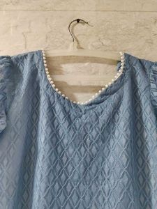 Blue Lace Pearl Trim Top