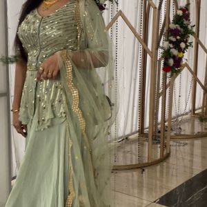Elegant Sage Green Indian Dress
