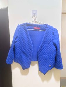 Blue Quilted Cropped Jacket