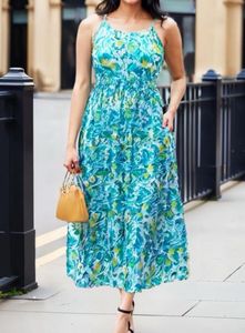 Blue & Green Floral Print Maxi Dress