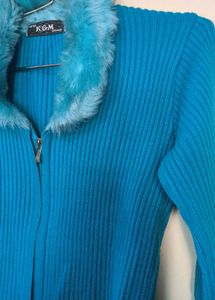 Blue Fur Trim Cardigan Jacket 🧥