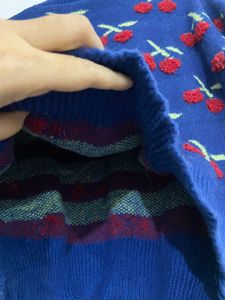 Imported Cherry Patterned Woven Festive Pullover