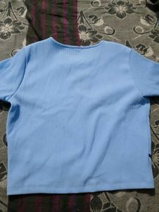 Blue Ribbed Cutout Top