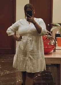 Schiffli Embroidered White Dress