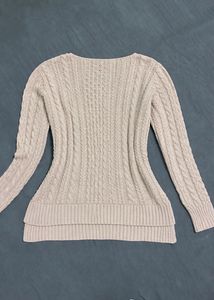 Beige Knit Sweater with Brooch