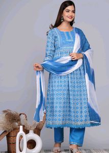Beautiful Nyra Cut Kurti Pant Dupatta Set