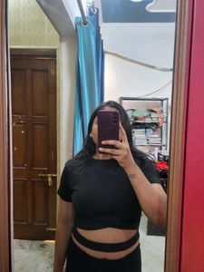 Sexy Black Crop Top With Cutout Design at Abs