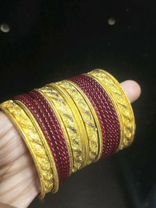 Gold &amp; Maroon Bangle Set