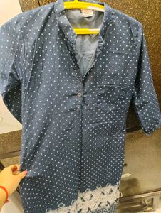 Polka Dot denim Kurta