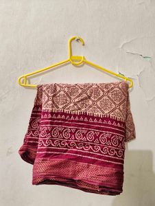Red And Nude Color Cotton Mulmul Saree