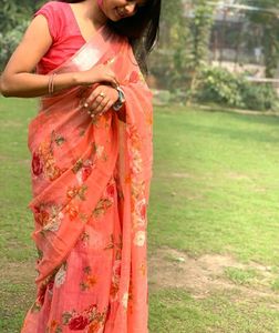 New Peach Color Organza Saree